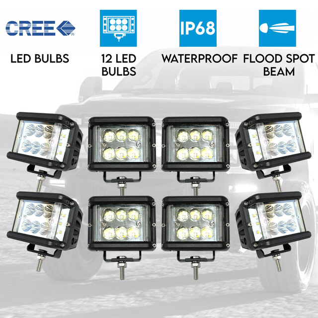 Elinz 8x 60W LED Driving WorkLight Flood Spot Beam CREE 12V 24V Lamp Light 4x4 Offroad