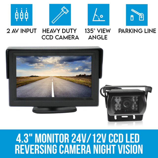 Elinz 4.3" Monitor+24v/12v CCD LED Reversing Camera Car Caravan Truck Night Vision