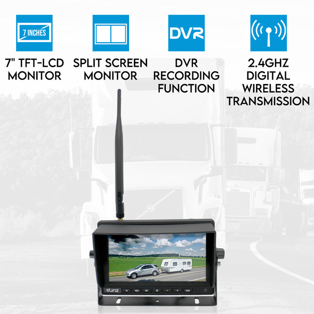 Elinz 2CH Digital Wireless 7" DVR Splitscreen Monitor  12V 24V Car Caravan Truck Trailer