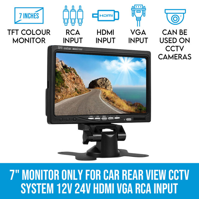 Elinz 7" TFT LCD Monitor Only for Car Rear View Home CCTV System 12V 24V HDMI VGA RCA Input