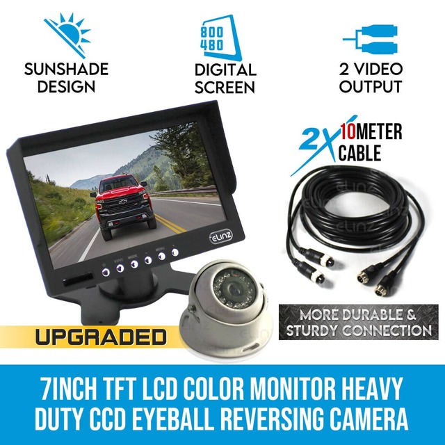 Elinz 7" Monitor HD 12V/24V Reversing CCD Eyeball Camera Truck Caravan