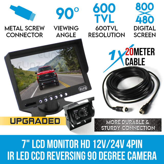 Elinz 7" HD LCD Monitor 12V/24V IR CCD 4PIN Car Reversing Camera Truck Caravan