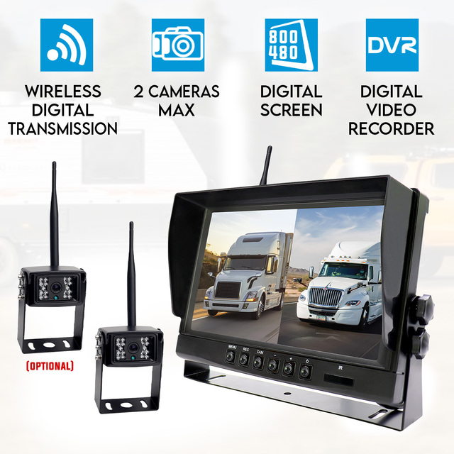 Elinz Digital Wireless 9" Splitscreen Monitor DVR CMOS Reversing Camera 2.4GHz 12V 24V