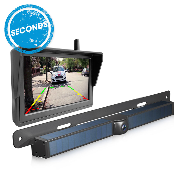 SECONDS - Elinz Solar Powered License Plate 720P HD Backup Camera System 2.4Ghz Digital Wireless 5" Monitor Rear View Kit
