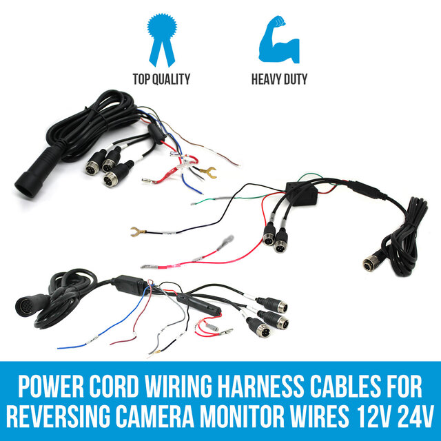 Elinz Power Cord Wiring Harness Cables for Reversing Camera Monitor Wires 12V 24V