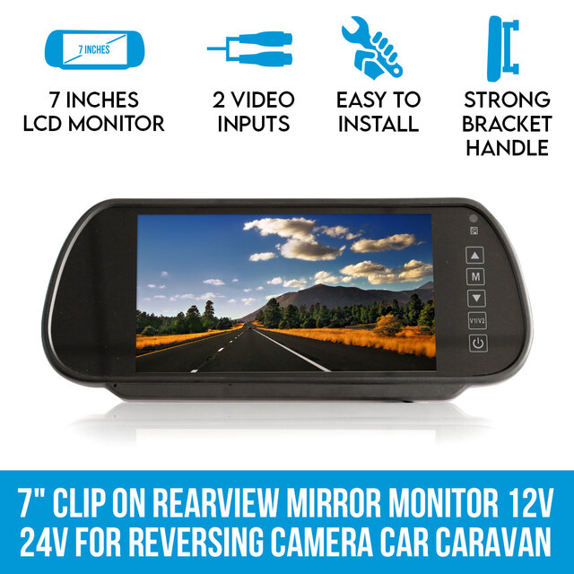 Elinz 7" Clip on Rearview Mirror Monitor Only 12V 24V for Reversing Camera Car Caravan