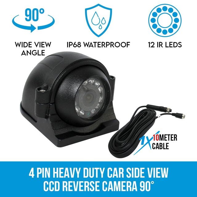 Elinz Heavy Duty Car Side View CCD Reverse Camera 4 PIN 10M Cable Waterproof Bus Truck Caravan