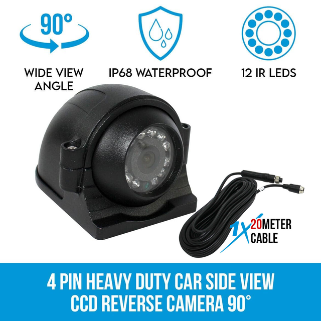 Elinz Heavy Duty Car Side View CCD Reverse Camera 4 PIN 20M Cable Waterproof Bus Truck Caravan