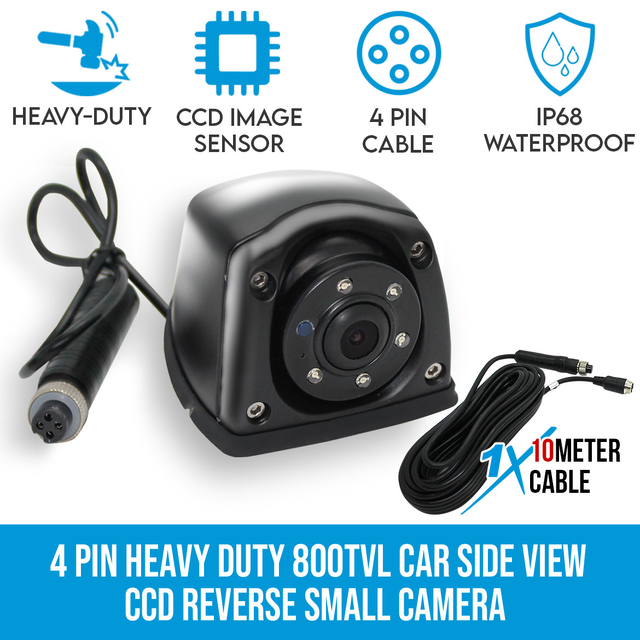 Elinz Heavy Duty 800TVL Car Side View CCD Reverse Small Camera 4 PIN 10M Cable Waterproof Bus Truck Caravan