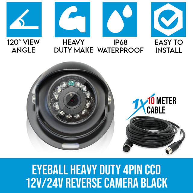 Elinz 4 PIN Heavy Duty CCD IR Reversing Camera Night Vision 12V 24V Black