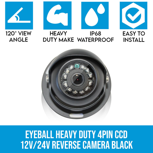 Elinz 4 PIN Heavy Duty CCD IR Reversing Camera Night Vision 12V 24V Black