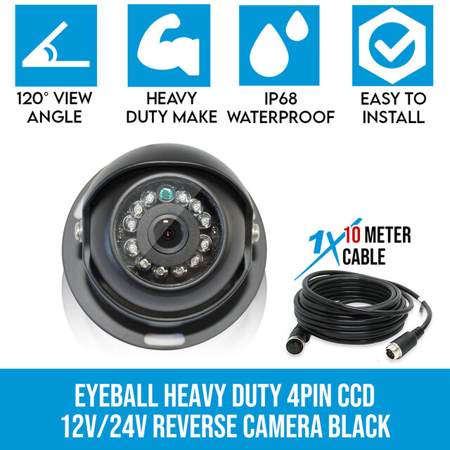 Elinz 4 PIN Heavy Duty CCD IR Reversing Camera Night Vision 12V 24V Black 10M 4PIN Cable