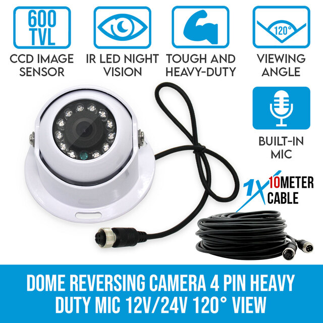 Elinz Dome Reversing Camera 4 PIN Heavy Duty Mic CCD IR Colour 12V/24V Car Truck Caravan 120° View