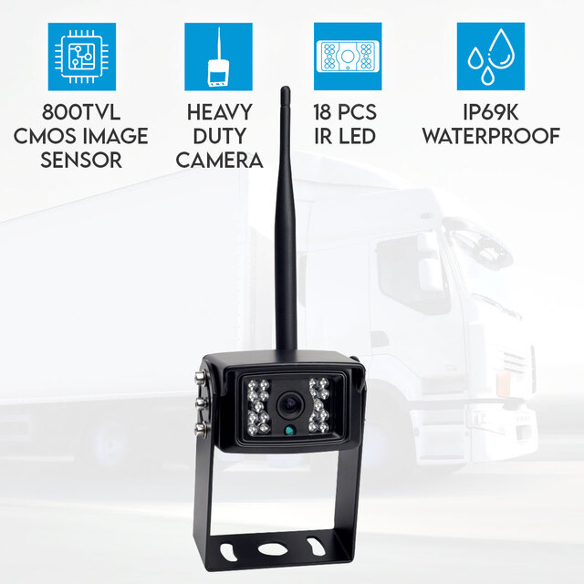  Elinz Digital Wireless Reversing Rearview Camera CMOS 800TVL 18 IR LEDs Night Vision Built-in Mic 12V 24V Truck Caravan