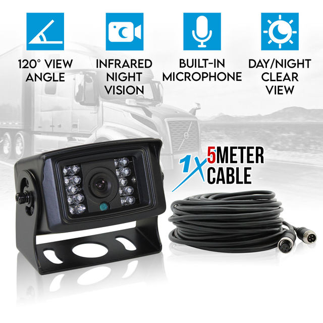 Elinz 4 PIN Heavy Duty 12V 24V CCD IR Reversing Camera 5M with built-in Microphone