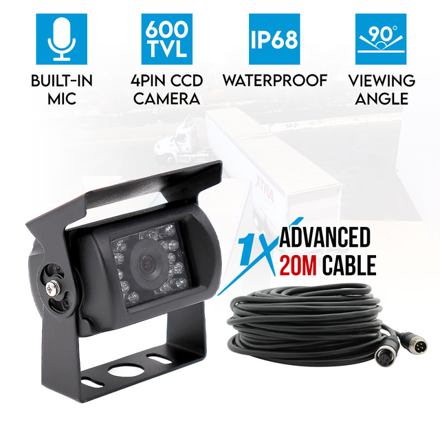 Elinz Reversing Camera Advanced 4PIN 20M Cable CCD Night Vision MIC 600TVL Car Truck Caravan