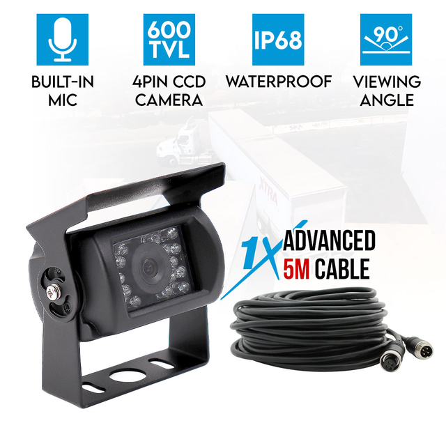 Elinz Reversing Camera Advanced 4PIN 5M Cable CCD Night Vision MIC 600TVL Car Truck Caravan
