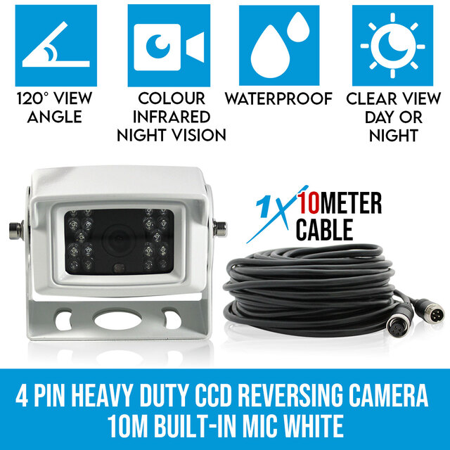 Elinz 4 PIN Heavy Duty white 12V 24V CCD IR Colour  Reversing Camera Rearview with Built-in Mic
