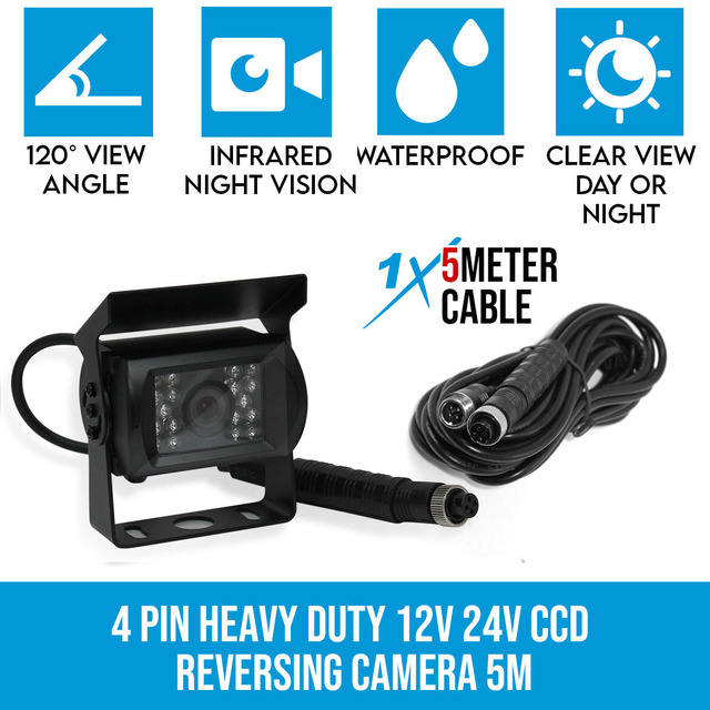 Elinz 4 PIN Heavy Duty 12V 24V CCD IR Reverse Reversing Camera Rearview 5M