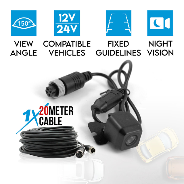 Elinz Mini CMOS 4PIN Car Reversing Camera Rear View IR Night Vision 12V/24V 20M Cable