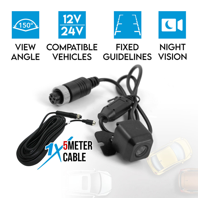Elinz Mini CMOS 4PIN Car Reversing Camera Rear View IR Night Vision 12V/24V 5M Cable