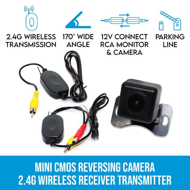 Elinz Mini CMOS Car Reversing Camera Rear View IR Night Vision 2.4G Wireless Receiver Transmitter Connect to RCA Monitor