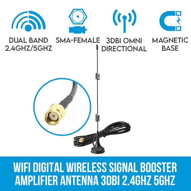 Elinz WiFi Digital Wireless Signal Booster Amplifier Antenna 3dbi 2.4GHz 5GHz SMA Female