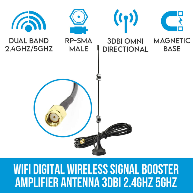 Elinz WiFi Digital Wireless Signal Booster Amplifier Antenna 3dbi 2.4GHz 5GHz RP-SMA Male