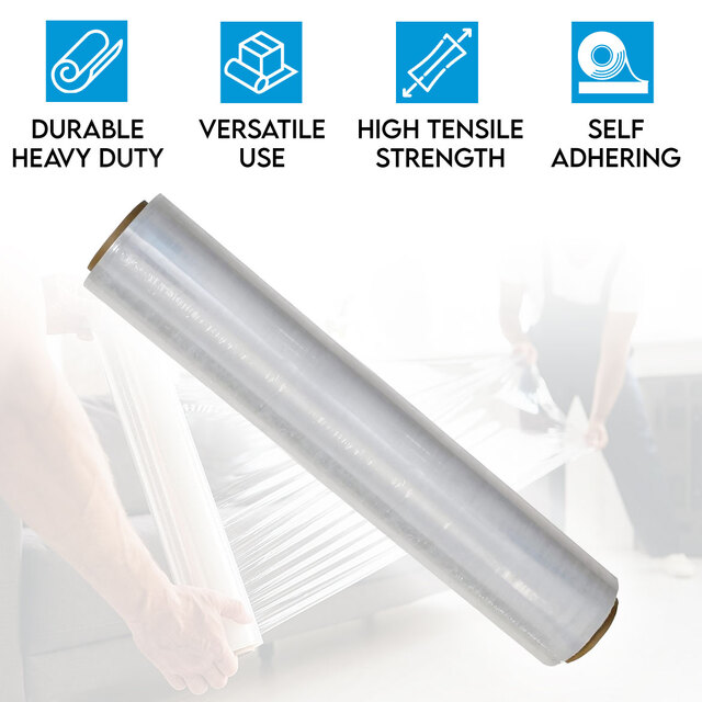 Stretch Wrap Shrink Wrap 500mm x 240M 23Micron Durable Clear Cling Plastic Pallet Self-Adhering Packing Film 1 Roll