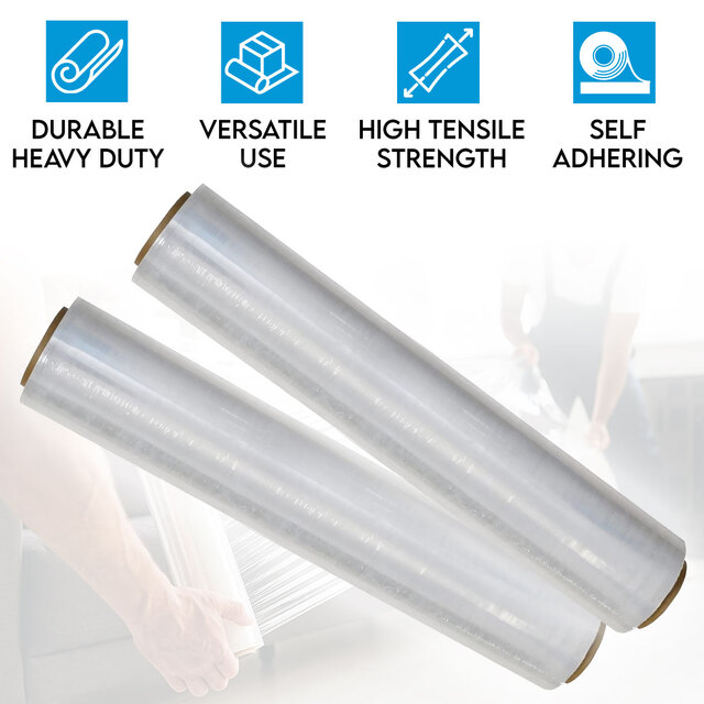 Stretch Wrap Shrink Wrap 500mm x 240M 23Micron Durable Clear Cling Plastic Pallet Self-Adhering Packing Film 2 Rolls