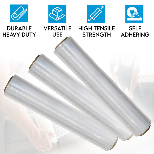 Stretch Wrap Shrink Wrap 500mm x 240M 23Micron Durable Clear Cling Plastic Pallet Self-Adhering Packing Film 3 Rolls