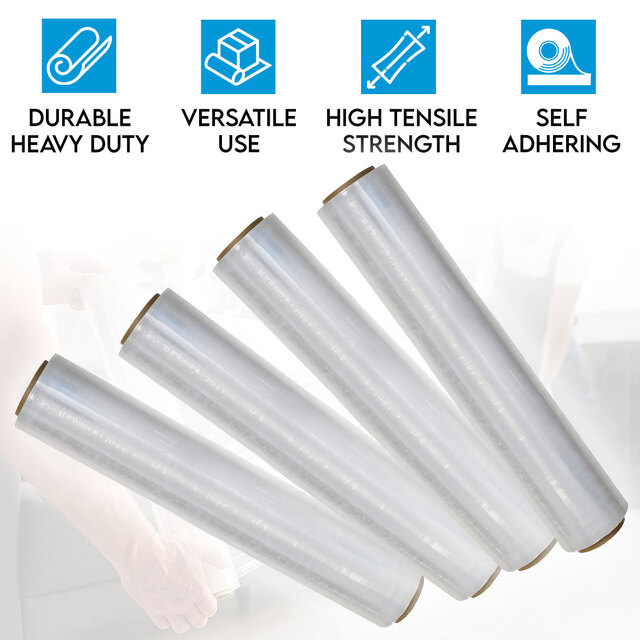 Stretch Wrap Shrink Wrap 500mm x 240M 23Micron Durable Clear Cling Plastic Pallet Self-Adhering Packing Film 4 Rolls