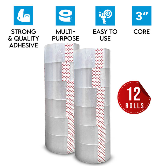 Big Packing Tape 50mm x 50M 50µ Micron 3" Core Quality Sealing Adhesive Clear Packaging 12 Rolls