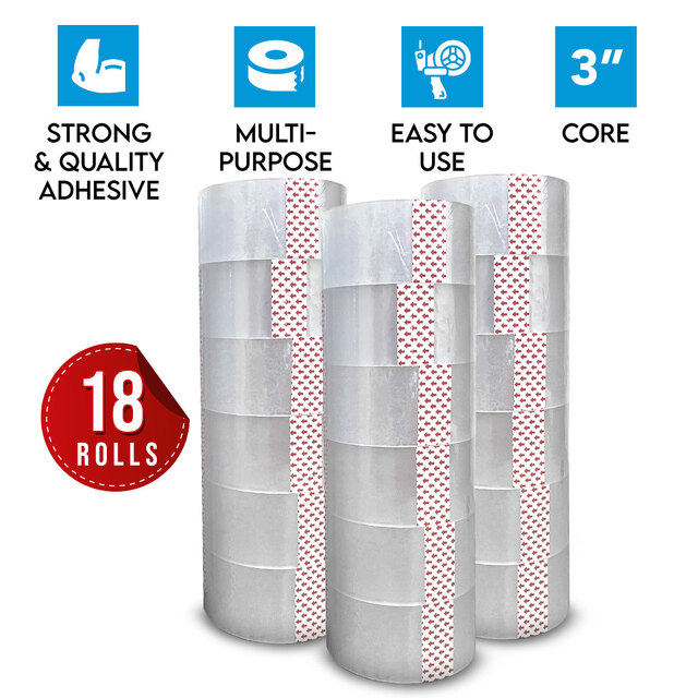 Big Packing Tape 50mm x 50M 50µ Micron 3" Core Quality Sealing Adhesive Clear Packaging 18 Rolls