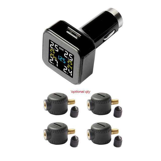 Car TPMS Tyre Pressure Monitoring System with High-Pressure Flow-Thru Sensors 0-188 PSI