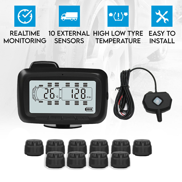 Elinz Wireless Digital TPMS Tire Tyre Pressure Monitoring System 10x Sensors Repeater