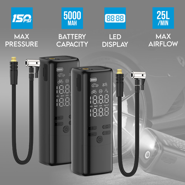 2x 2 in 1 Wireless Car Air Pump 150PSI 25L/Min Airflow 5000mAh Tyre Inflator