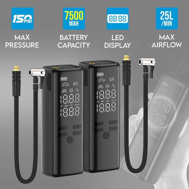 2x 2 in 1 Wireless Car Air Pump 150PSI 25L/Min Airflow 7500mAh Tyre Inflator