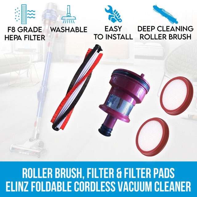 Roller Brush, Filter & Filter Pads for Elinz  Foldable Cordless Vacuum Cleaner VCHSG10