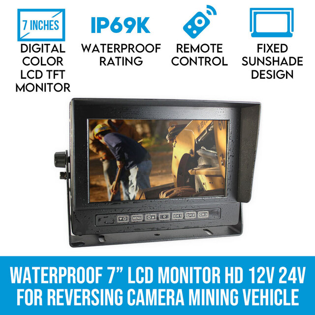 Elinz Waterproof 7" LCD Monitor HD 12V 24V for Reversing Camera Mining Vehicle Truck
