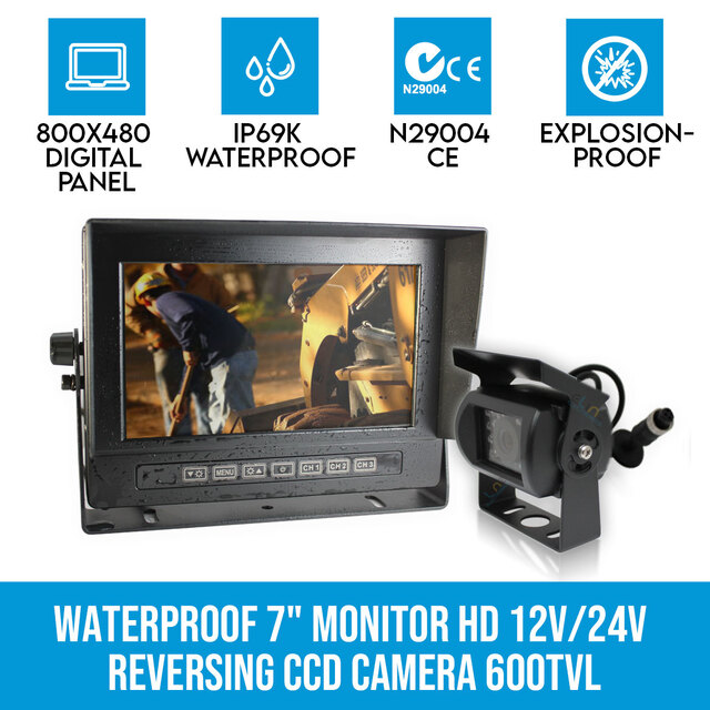 Elinz Waterproof 7" Monitor HD 12V/24V Reversing CCD Camera Mining Vehicle Truck Caravan Boat