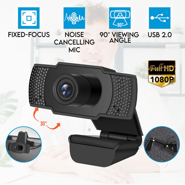 Elinz Full HD 1080P Webcam Laptop Desktop PC Digital Web Camera Noise Cancelling Mic USB 2.0 30FPS