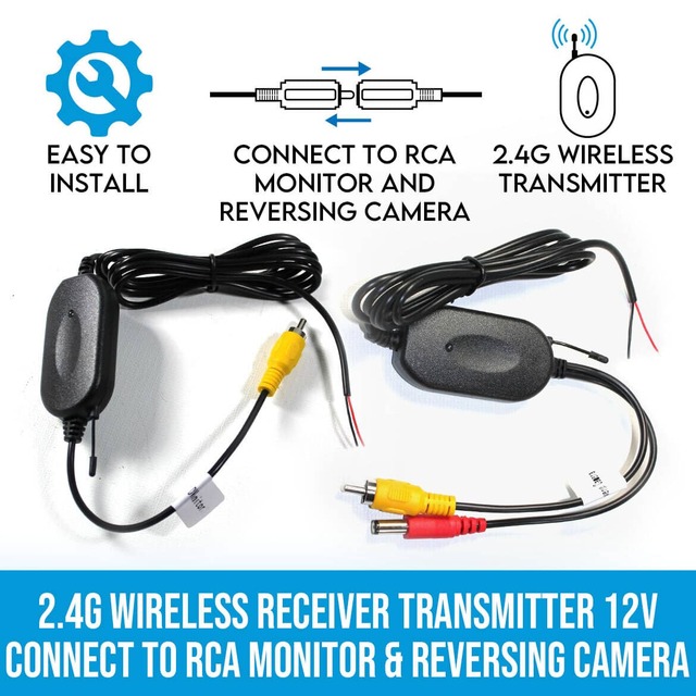 Elinz 2.4G Wireless Receiver Transmitter 12V Connect to RCA Monitor & Reversing Camera